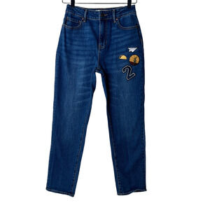 Pacsun Womens Retro Jeans Blue Medium Wash High Rise Stretch Patches 25